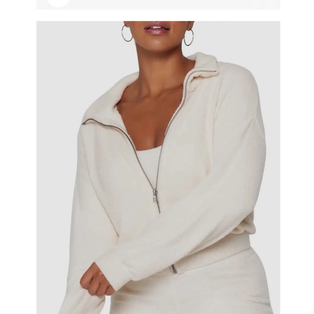 Spiritual Gangster Melody Zip Up Funnel-Neck Cropped Sweater‎ Cream XS